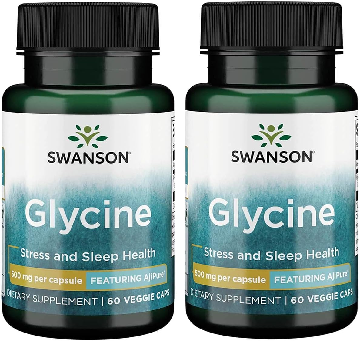 2 Pack Swanson Ajipure Glycine Pharmaceutical Grade Amino Acid 500mg 60 Veg Capsules