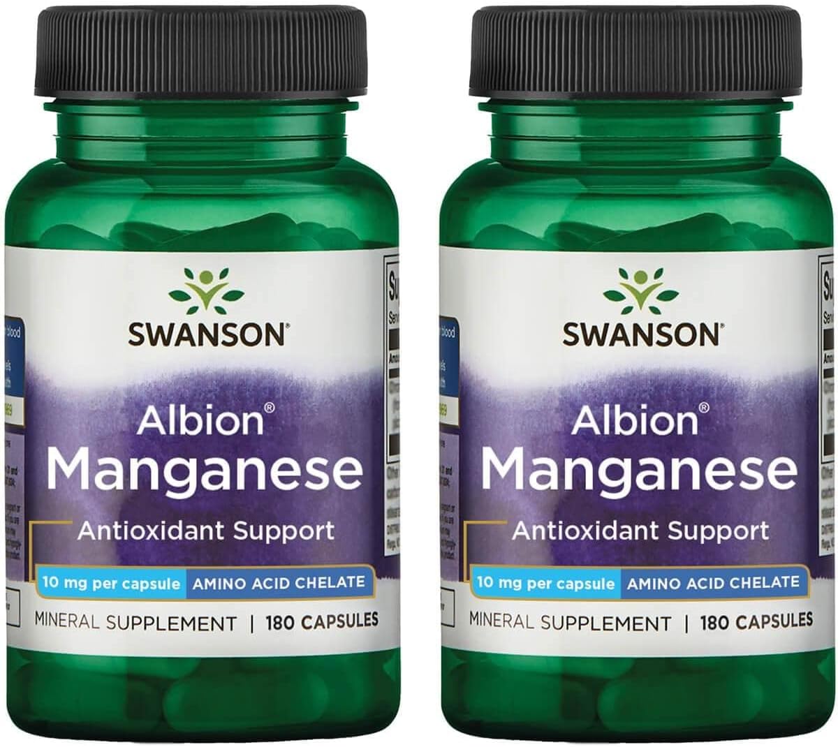 2 Pack Swanson Albion Chelated Manganese 10mg 180 Capsules - High Absorption Manganese Supplement