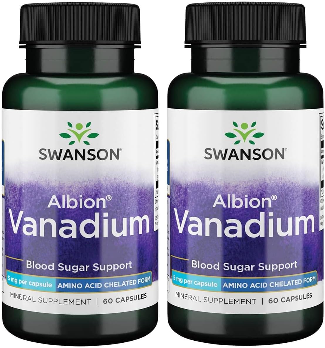 2 Pack Swanson Albion Chelated Vanadium Glycinate 5mg Capsules for Blood Sugar Support