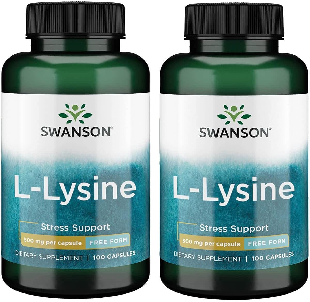 2 Pack Swanson Amino Acid Free-Form L-Lysine 500mg 100 Capsules - Muscle Support Supplement