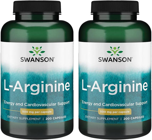 2 Pack Swanson Amino Acid L-Arginine 500mg 200 Capsules - Total 400 Capsules