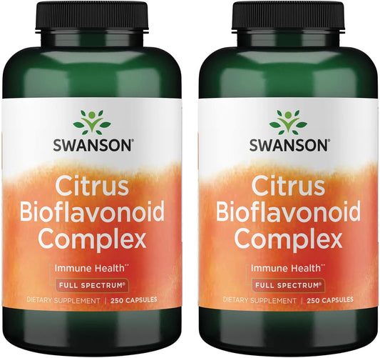 2 Pack Swanson Citrus Bioflavonoid Complex Capsules - Boosts Vitamin C Absorption for Immune Health - 50% Bitter Orange Bioflavonoids - 500 Capsules Total