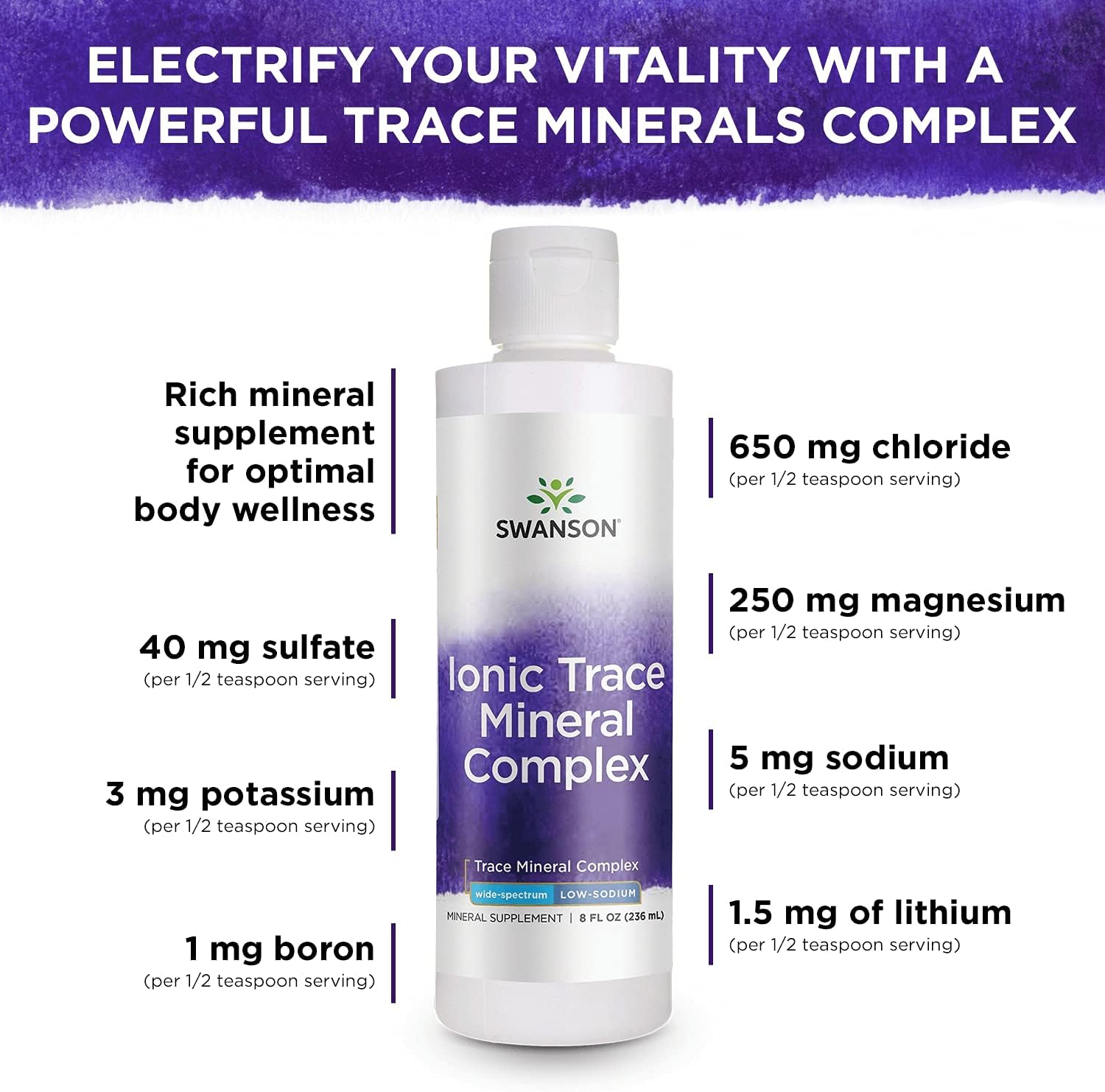 2 Pack Swanson Concentrace Trace Mineral Drops 8oz - Complete Mineral Complex for Energy, Hydration, & Electrolyte Balance with Over 72 High Absorption Ionic Minerals - Magnesium, Potassium, Calcium