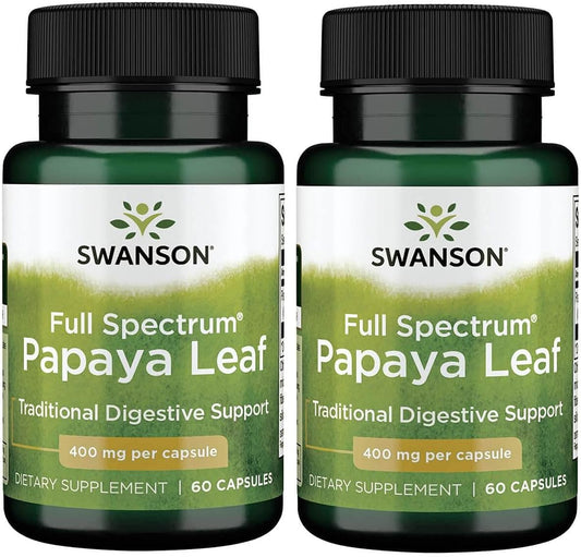 2 Pack Swanson Full Spectrum Papaya Leaf Capsules for Digestive Health & GI Tract Support, Natural Formula for Overall Wellness - 60 Capsules, 400mg Each