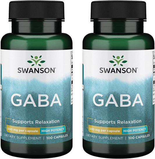2 Pack Swanson GABA Amino Acid Supplement for Restful Sleep & Stress Support - High Potency 500mg Capsules (100 Count)
