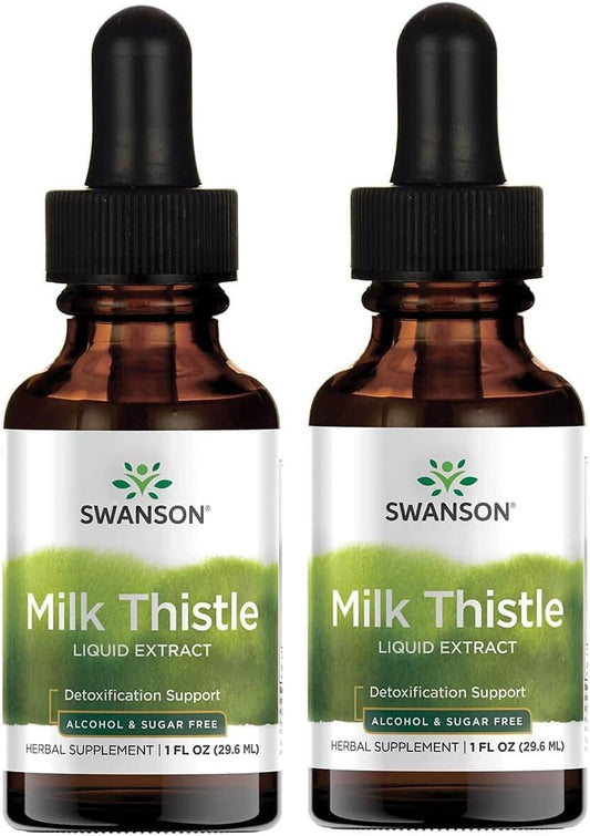 2 Pack Swanson Milk Thistle Liquid Extract 1 fl Ounce Alcohol & Sugar-Free Formula
