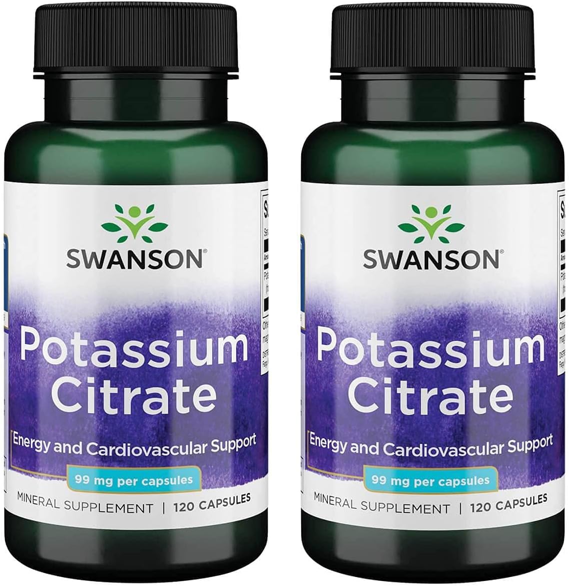 2 Pack Swanson Potassium Citrate Capsules 99mg - Heart & Energy Support - Nerve & Kidney Function - Natural Mineral Supplement