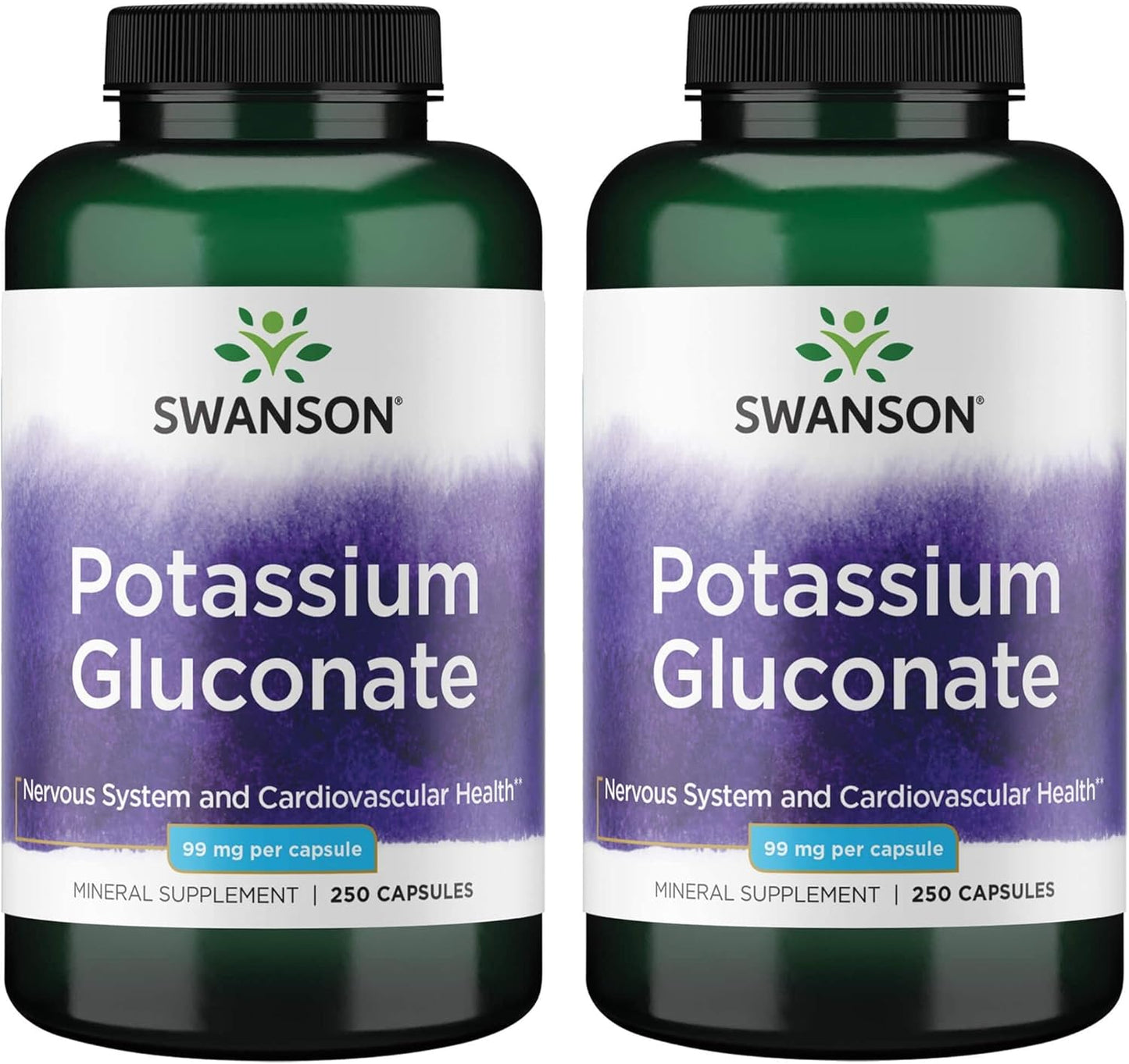 2 Pack Swanson Potassium Gluconate 99mg 250 Capsules - Natural Mineral Supplement for Heart Health and Muscle Function