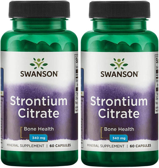 2 Pack Swanson Premium Brand Strontium Citrate 340 mg Capsules - 120 Count Total