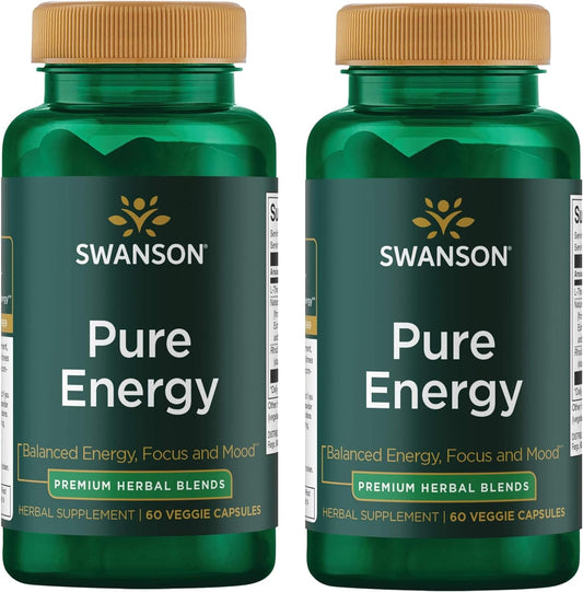 2-Pack Swanson Pure Energy Herbal Supplement Veg Caps for Metabolism, Focus, and Stress Management
