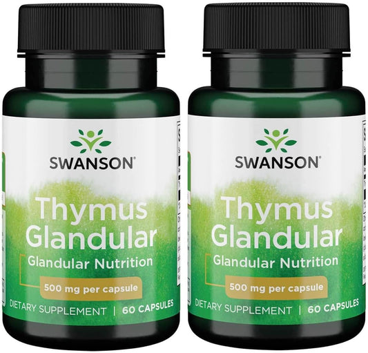 2 Pack Swanson Raw Thymus Glandular 500mg 60 Capsules - Natural Supplement for Immune Support