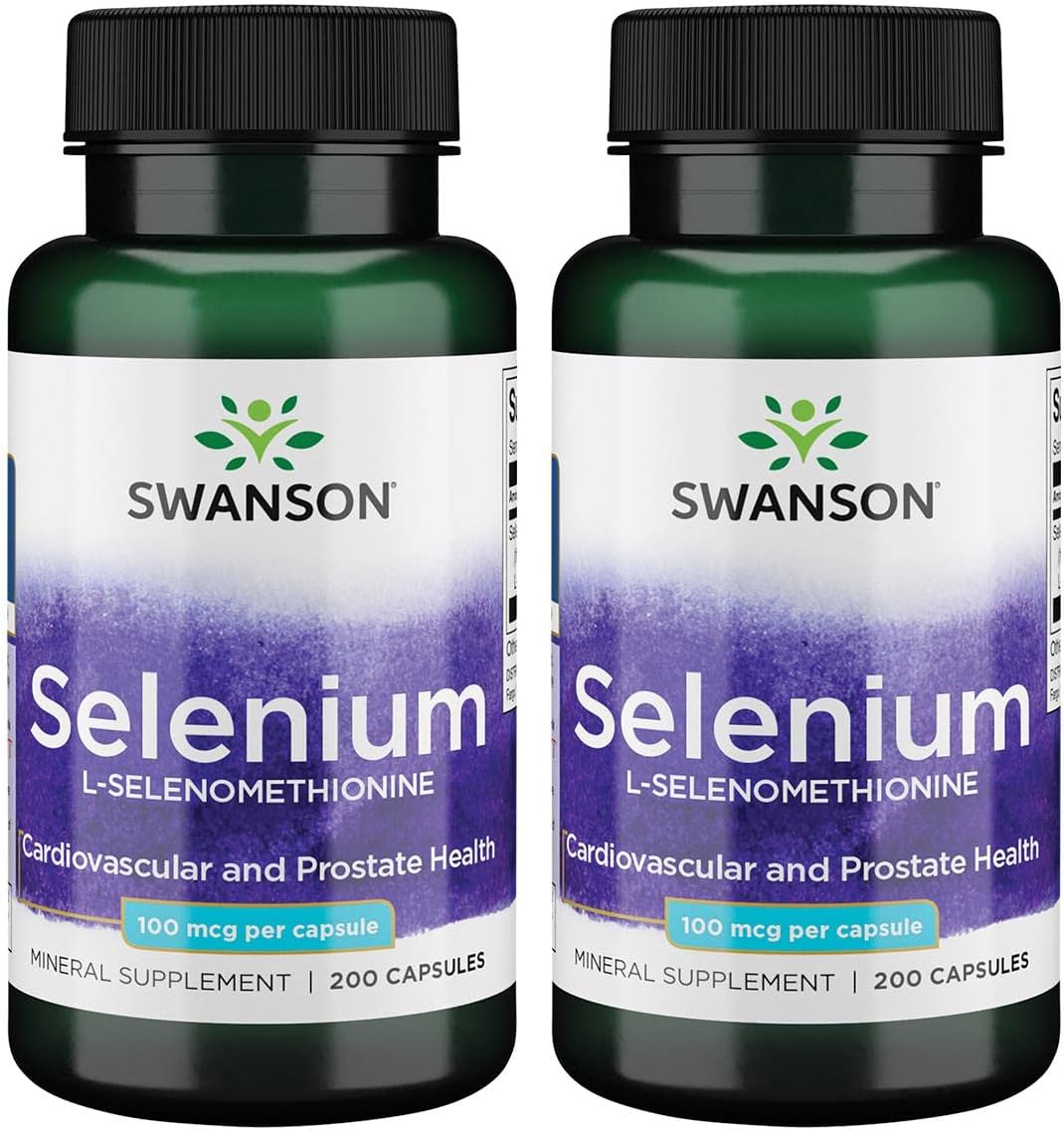 2 Pack Swanson Selenium (L-Selenomethionine) 100 mcg 200 Capsules - Antioxidant Support Supplement