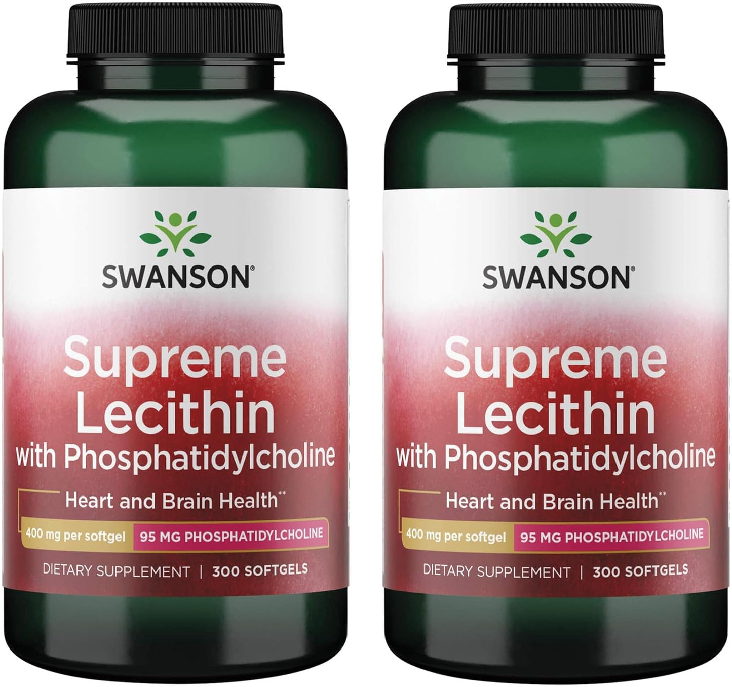 2 Pack Swanson Supreme Lecithin with Phosphatidylcholine 300 Softgels - Natural Brain Support Supplement