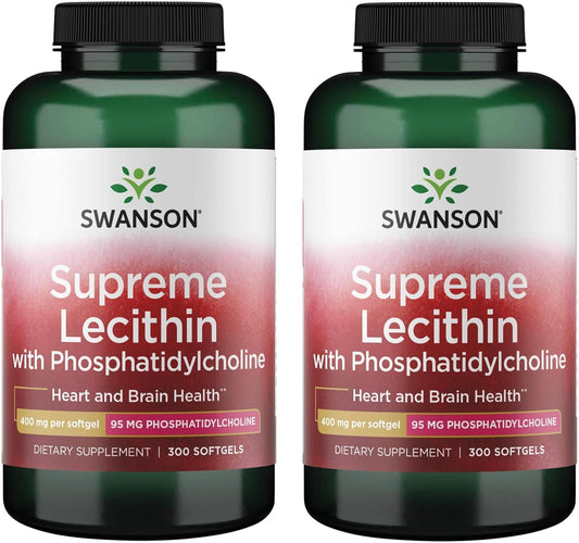 2 Pack Swanson Supreme Lecithin with Phosphatidylcholine 300 Softgels - Natural Brain Support Supplement