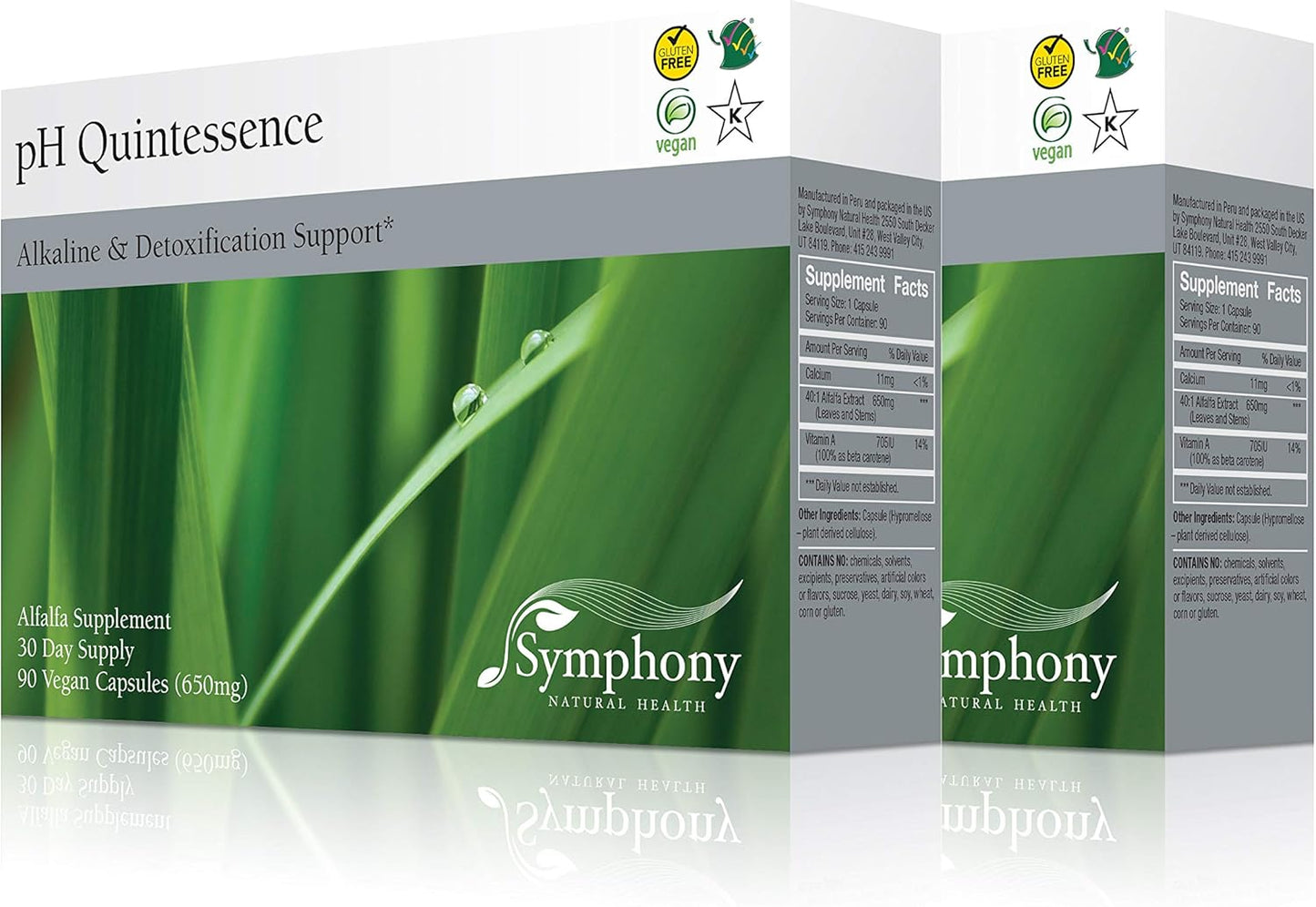 2 Pack Symphony Natural Health pH Quintessence Alfalfa Concentrate Capsules - Alkalize, Balance pH, Detox Support - 360 Vegan Capsules