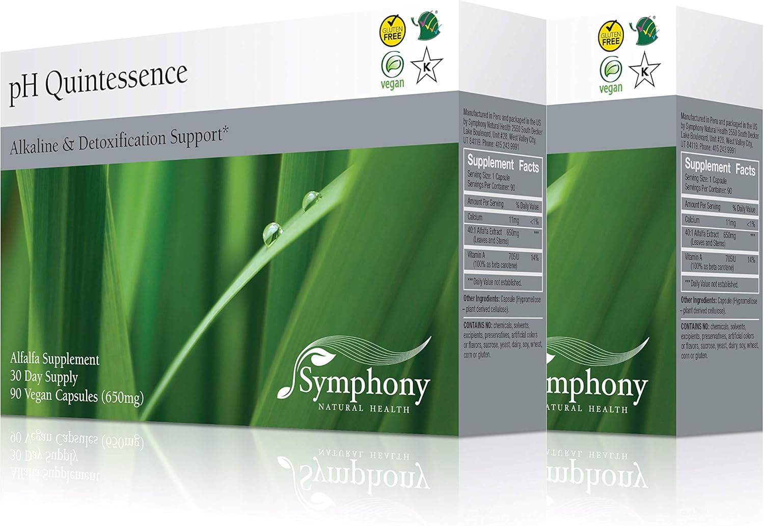 2 Pack Symphony Natural Health pH Quintessence Alfalfa Concentrate Capsules - Alkalize, Balance pH, Detox Support - 360 Vegan Capsules