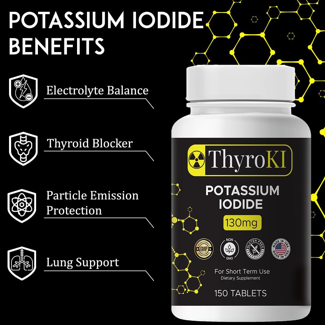 2-Pack ThyroKI Potassium Iodide Tablets 130mg (300 Tablets) - Fast Dissolving Thyroid Support Pills, Non-GMO Iodine Supplement for Emergency Survival