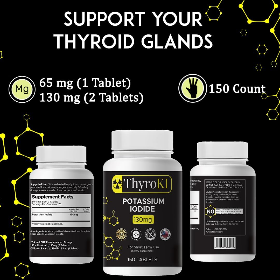 2-Pack ThyroKI Potassium Iodide Tablets 130mg (300 Tablets) - Fast Dissolving Thyroid Support Pills, Non-GMO Iodine Supplement for Emergency Survival
