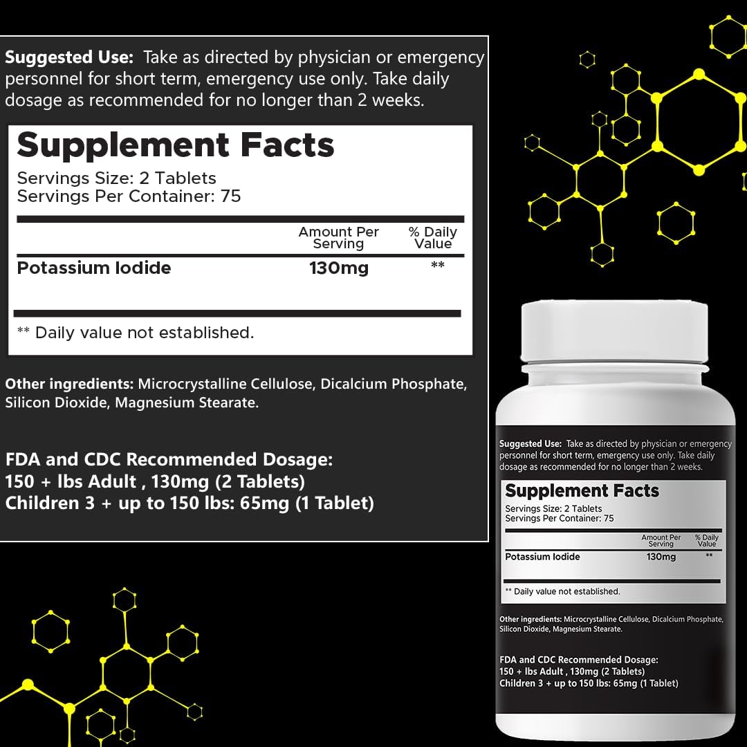 2-Pack ThyroKI Potassium Iodide Tablets 130mg (300 Tablets) - Fast Dissolving Thyroid Support Pills, Non-GMO Iodine Supplement for Emergency Survival