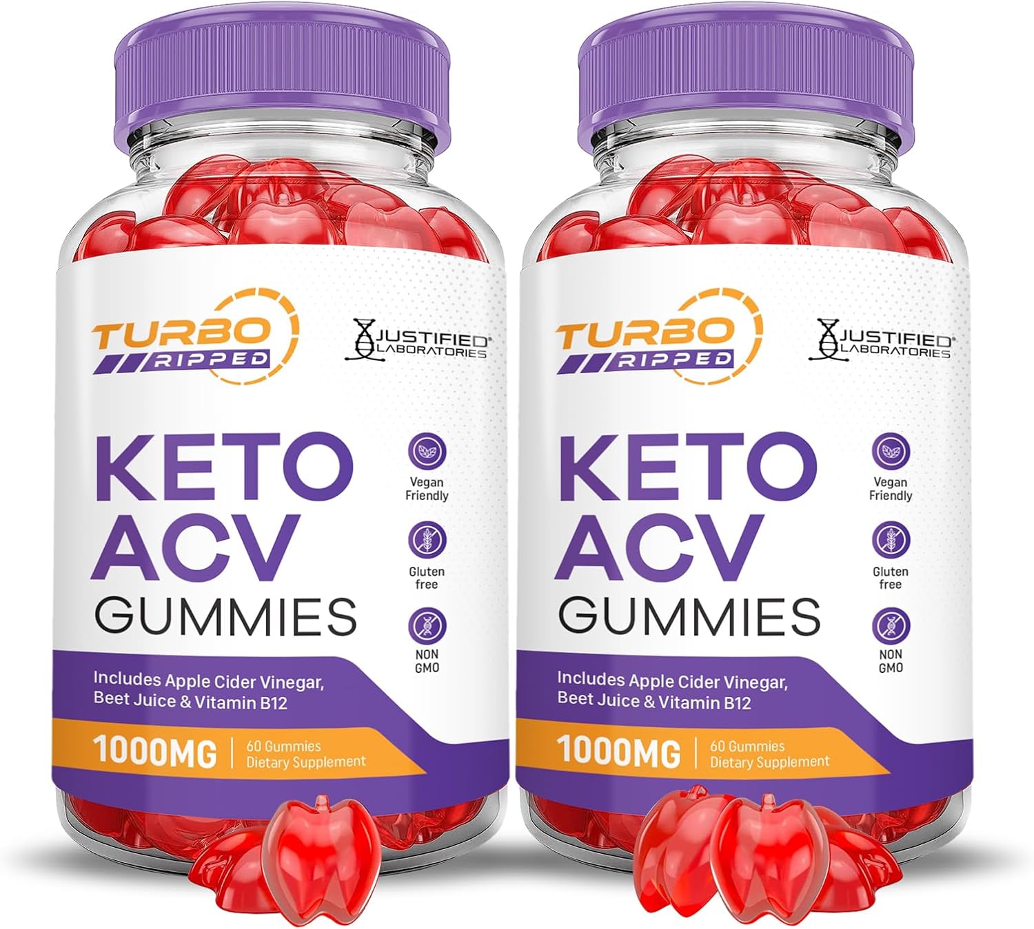 2 Pack Turbo Ripped Keto ACV Gummies - Advanced Formula 1000MG with Apple Cider Vinegar, Pomegranate, Beet Juice Powder, B12 - Vegan Non GMO - 120 Gummys