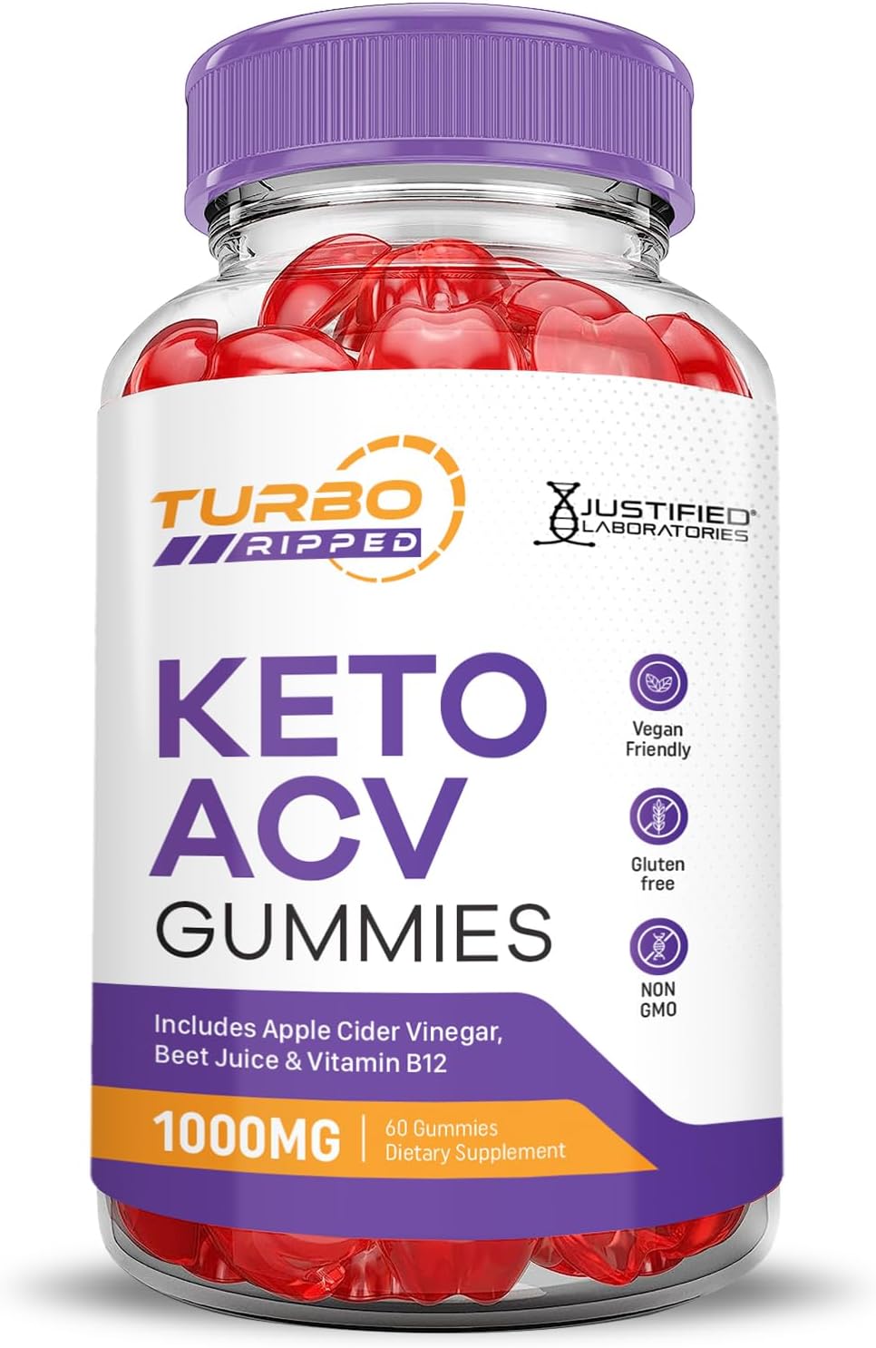 2 Pack Turbo Ripped Keto ACV Gummies - Advanced Formula 1000MG with Apple Cider Vinegar, Pomegranate, Beet Juice Powder, B12 - Vegan Non GMO - 120 Gummys