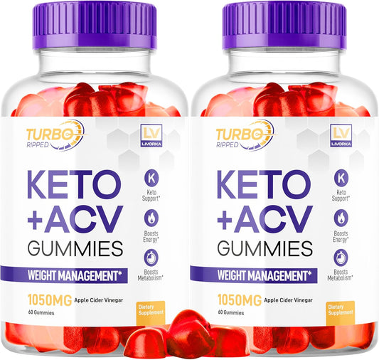 2 Pack Turbo Ripped Keto ACV Gummies for Slimming Formula - Advanced Multivitamin Healthy Apple Cider Vinegar Gummys, 2 Months Supply