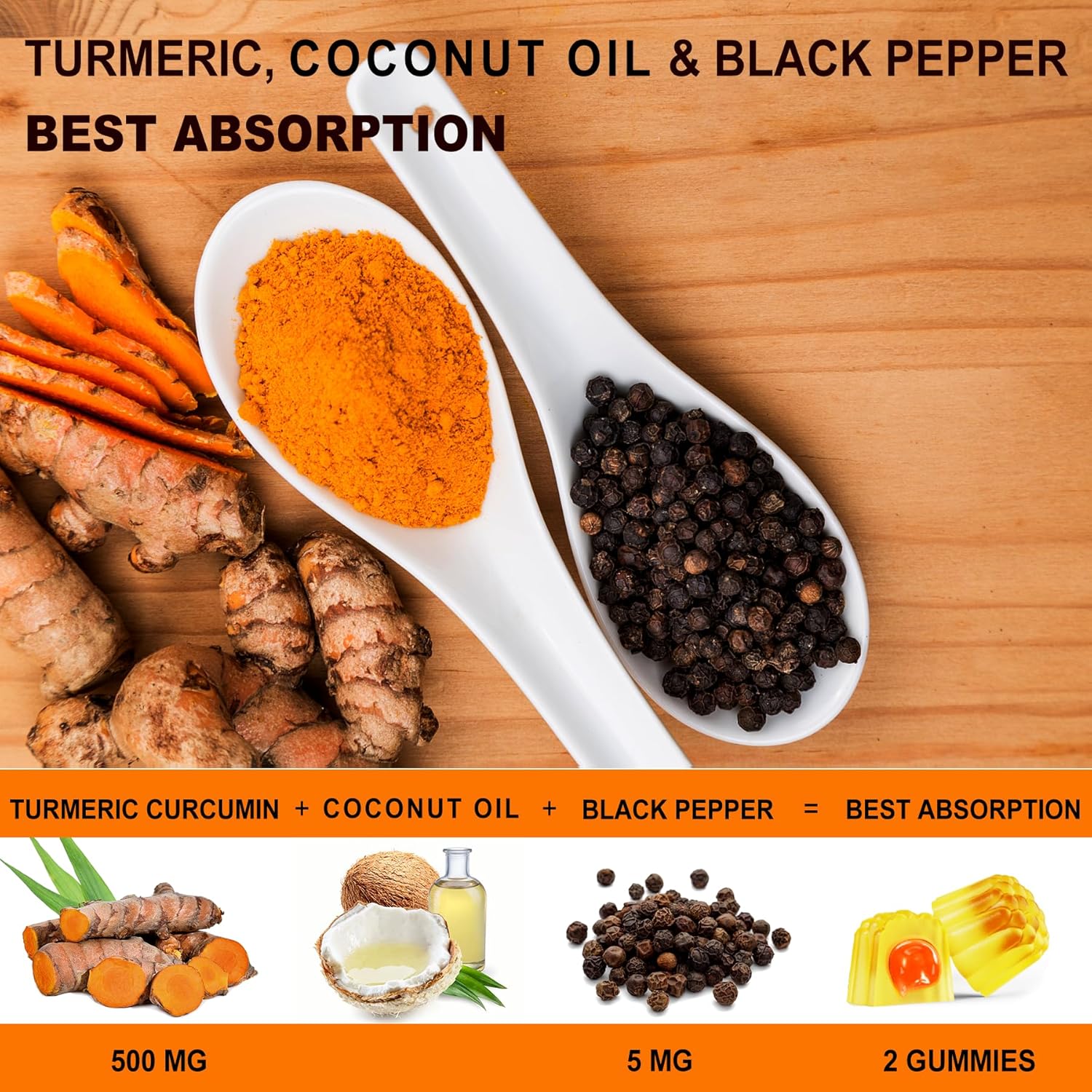 2-Pack Turmeric Curcumin & Vitamin ADK with B12 Gummies for Immune Support and Joint Health