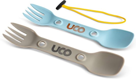 2-Pack UCO Utility Spork 3-in-1 Combo Spoon, Fork, Knife Utensil - Gold/Sky Blue