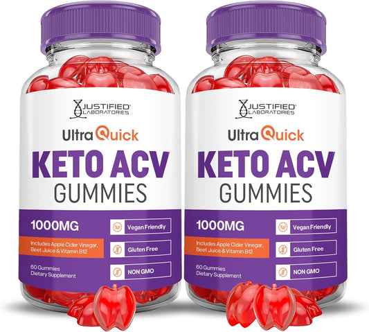 2 Pack Ultra Quick Keto ACV Gummies - Advanced Formula 1000MG with Pomegranate Beet Juice Powder and B12 - Vegan Non GMO - 120 Gummys - BoostGo Australia