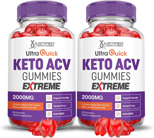 2 Pack Ultra Quick Keto ACV Gummies Extreme 2000MG with Pomegranate Beet Juice Powder - 120 Gummys