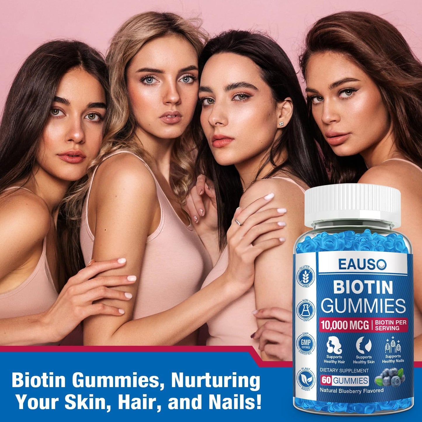 (2 Pack) Vegan Biotin Gummies 10,000mcg for Hair, Skin & Nails - 120 Gummies Vitamin Supplement - Non-GMO, Pectin-Based Formula for Adults - BoostGo Australia