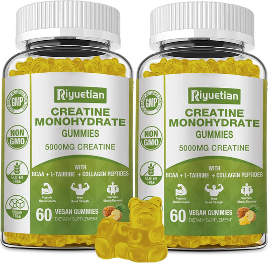 2-Pack Vegan Gluten-Free Creatine Monohydrate for Muscle Growth & Recovery - 120 Count - Men & Women - Strength & Energy Booster