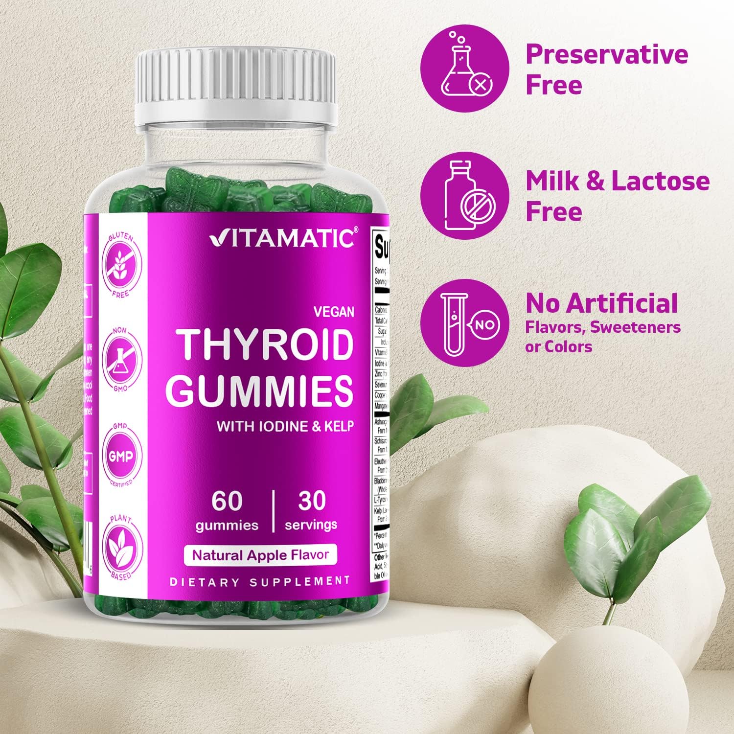 2 Pack Vegan Thyroid Support Gummies with Iodine, Kelp - 60 Count - Boost Energy, Metabolism - Plant Based Formula