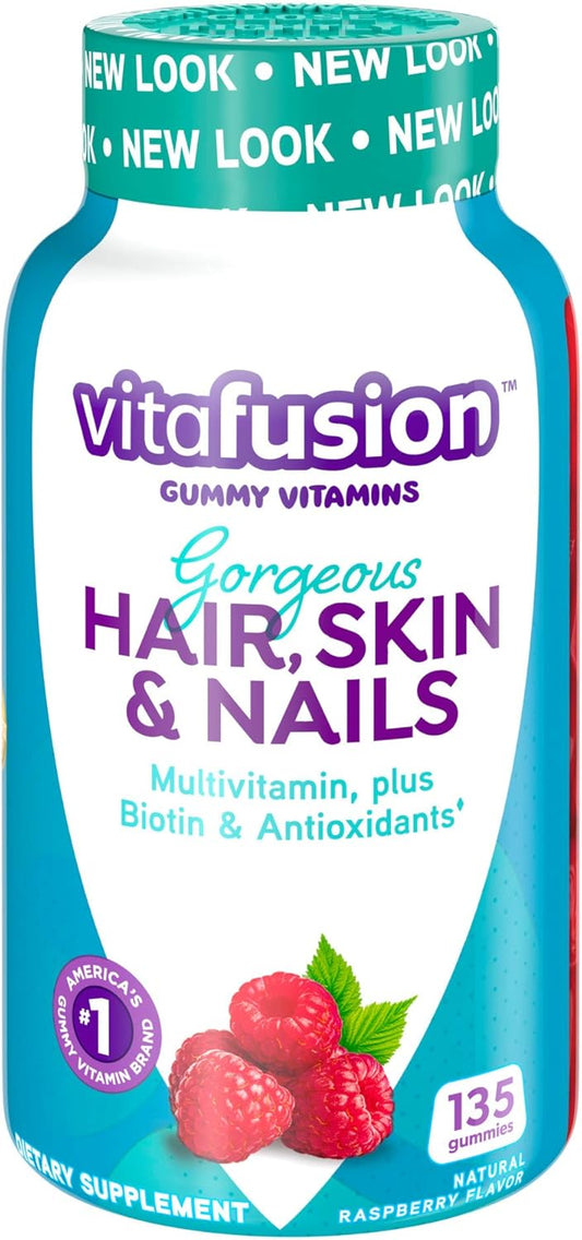 2 Pack Vitafusion Gorgeous Hair, Skin & Nails Gummy Multivitamin with Biotin, Vitamins C&E - 135ct (45 Day Supply) - Raspberry Flavor