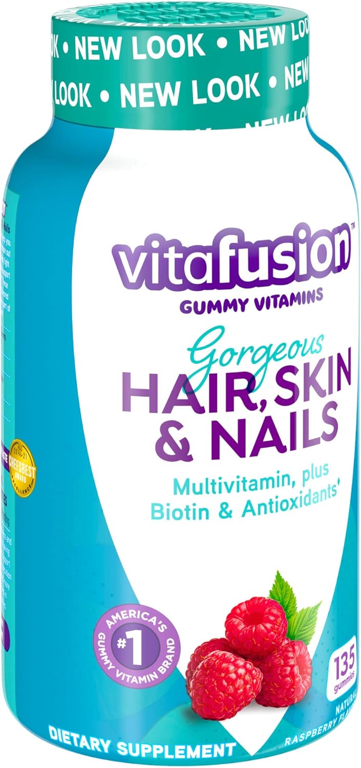 2 Pack Vitafusion Gorgeous Hair, Skin & Nails Gummy Multivitamin with Biotin, Vitamins C&E - 135ct (45 Day Supply) - Raspberry Flavor