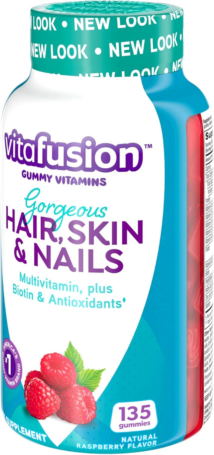 2 Pack Vitafusion Gorgeous Hair, Skin & Nails Gummy Multivitamin with Biotin, Vitamins C&E - 135ct (45 Day Supply) - Raspberry Flavor
