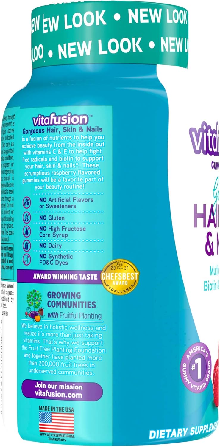 2 Pack Vitafusion Gorgeous Hair, Skin & Nails Gummy Multivitamin with Biotin, Vitamins C&E - 135ct (45 Day Supply) - Raspberry Flavor