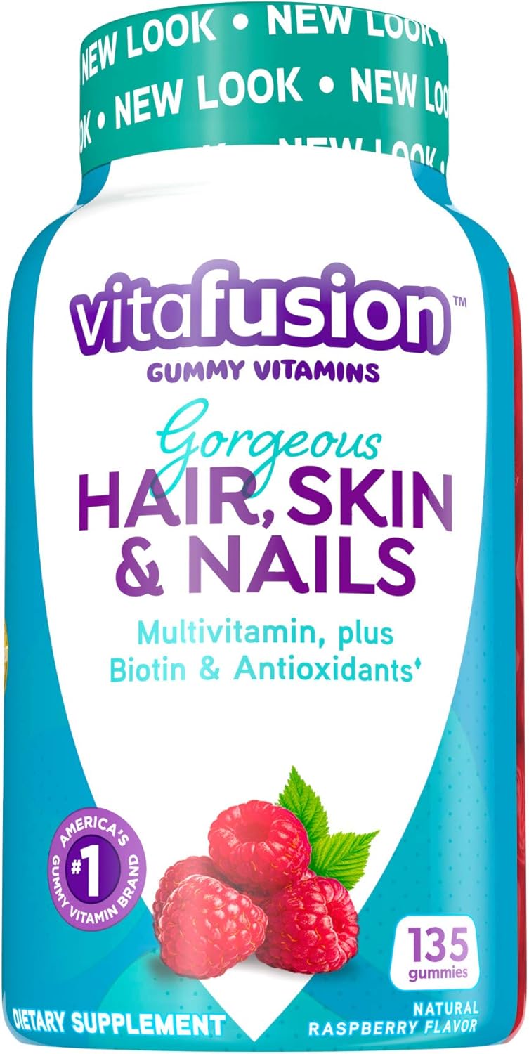 2 Pack Vitafusion Gorgeous Hair, Skin & Nails Gummy Multivitamin with Biotin, Vitamins C&E - 135ct (45 Day Supply) - Raspberry Flavor