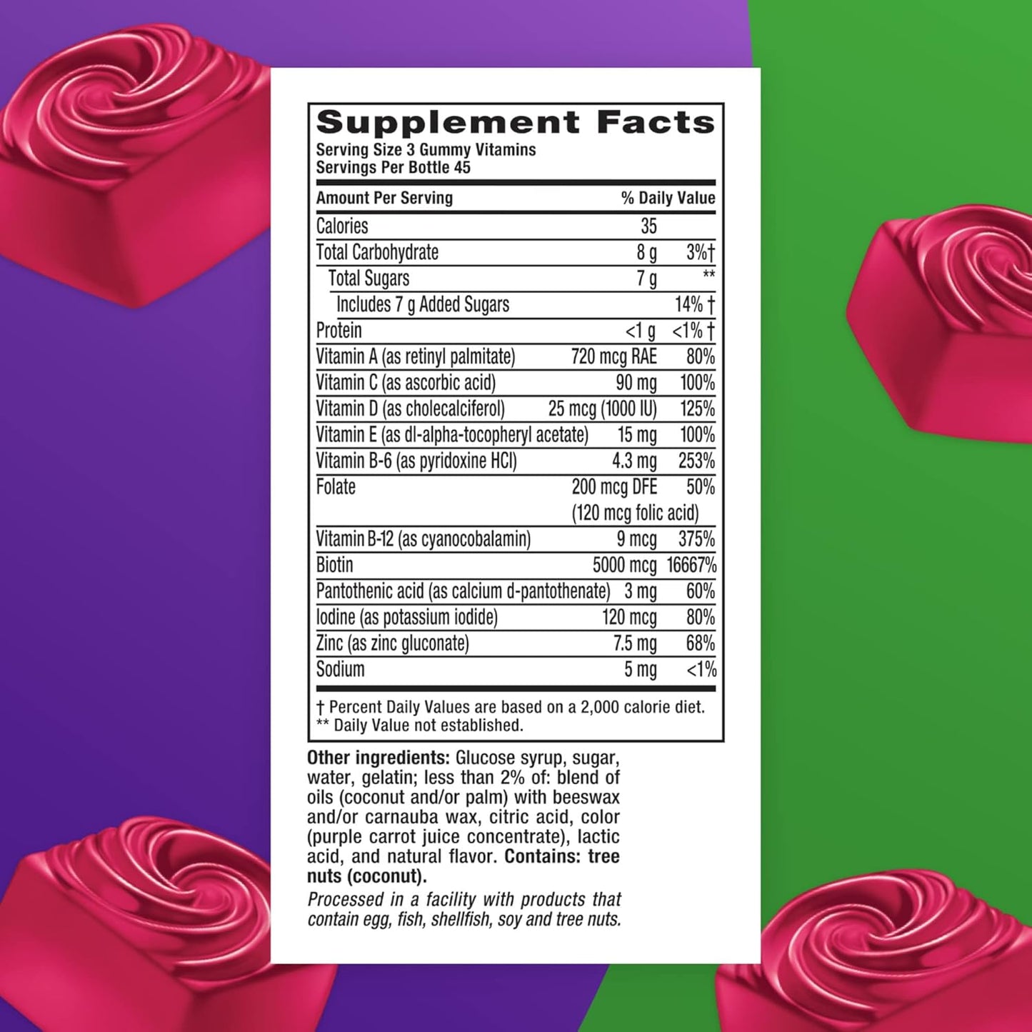 2 Pack Vitafusion Gorgeous Hair, Skin & Nails Gummy Multivitamin with Biotin, Vitamins C&E - 135ct (45 Day Supply) - Raspberry Flavor