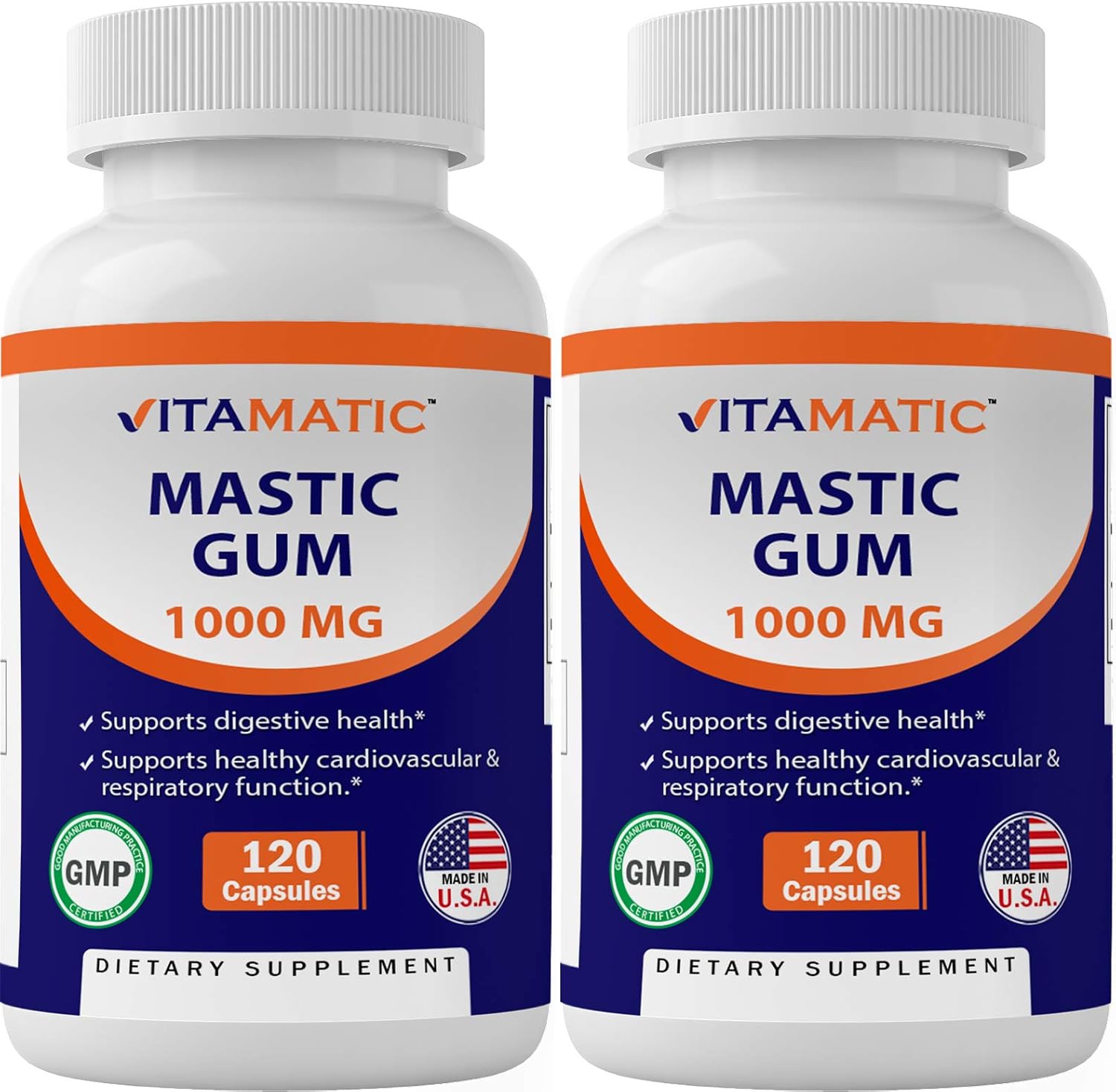 2 Pack Vitamatic Mastic Gum Capsules - 1000mg per Serving for Digestive & Gastrointestinal Health - 240 Total Capsules - Immune & Oral Wellness Support