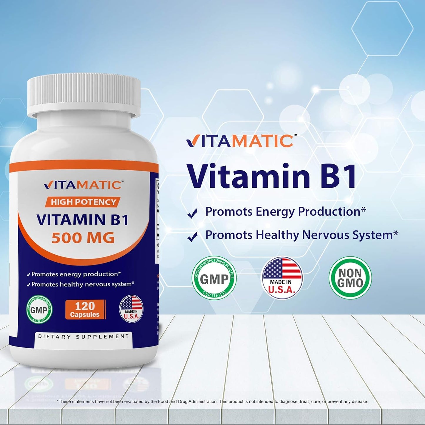 2 Pack Vitamatic Vitamin B1 (Thiamine) 500mg - 120 Capsules - Boost Energy and Metabolism - BoostGo Australia