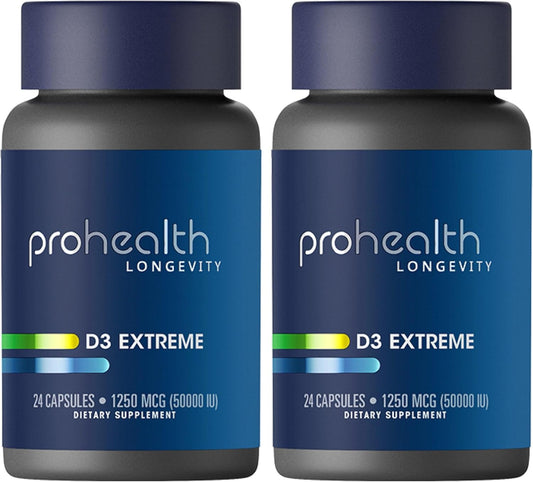2-Pack Vitamin D3 Extreme (50,000 IU, 24 Capsules) for Bone Health & Immune Support - Gluten & Soy Free