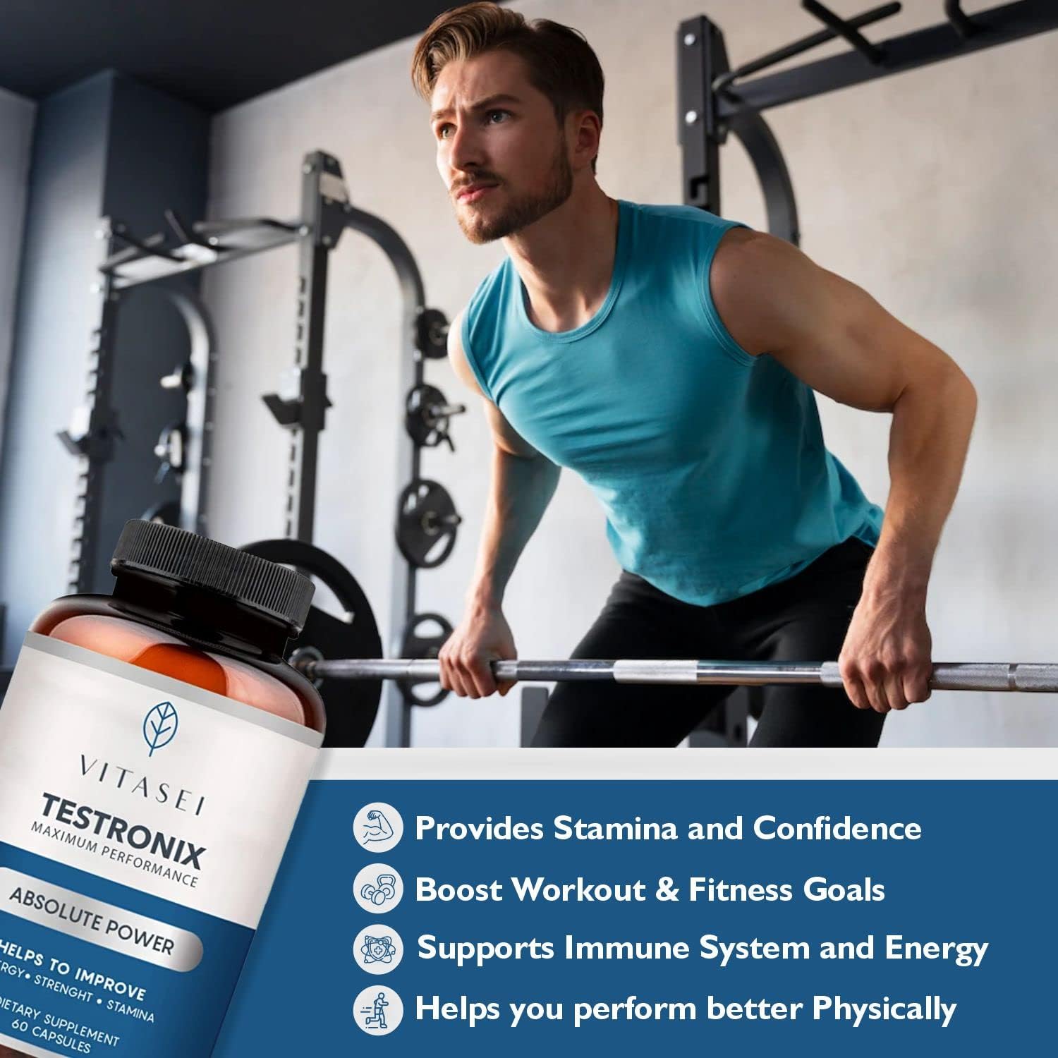 2 Pack VITASEI Testronix Men's Performance Supplement - Energy and Muscle Support - 120 Capsules