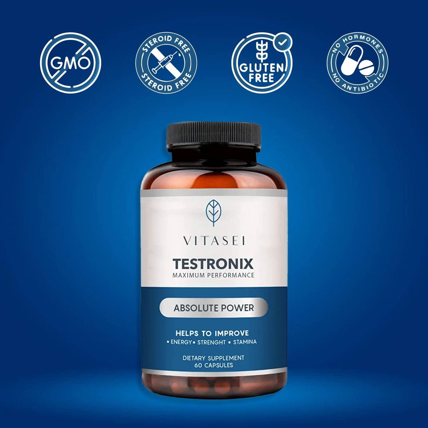 2 Pack VITASEI Testronix Men's Performance Supplement - Energy and Muscle Support - 120 Capsules