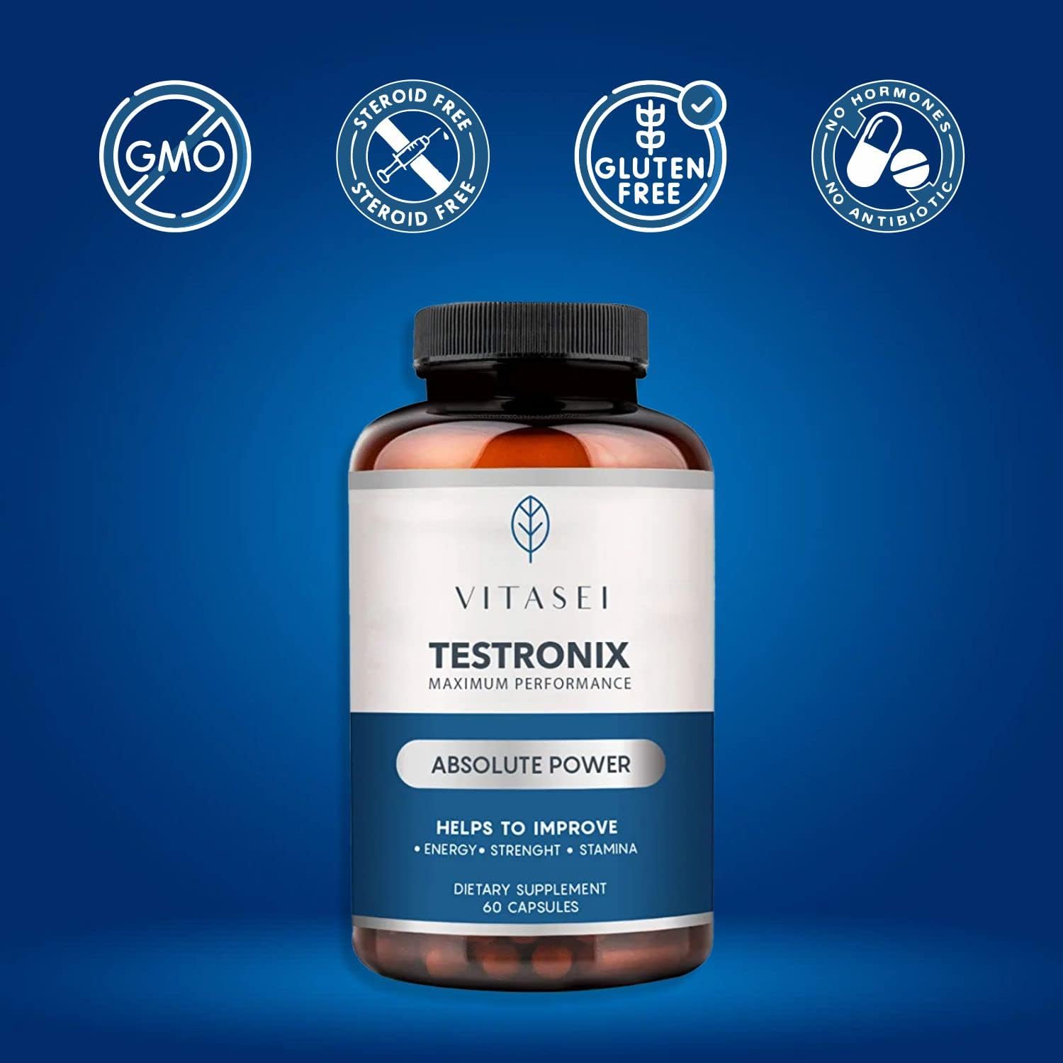 2 Pack VITASEI Testronix Men's Performance Supplement - Energy and Muscle Support - 120 Capsules