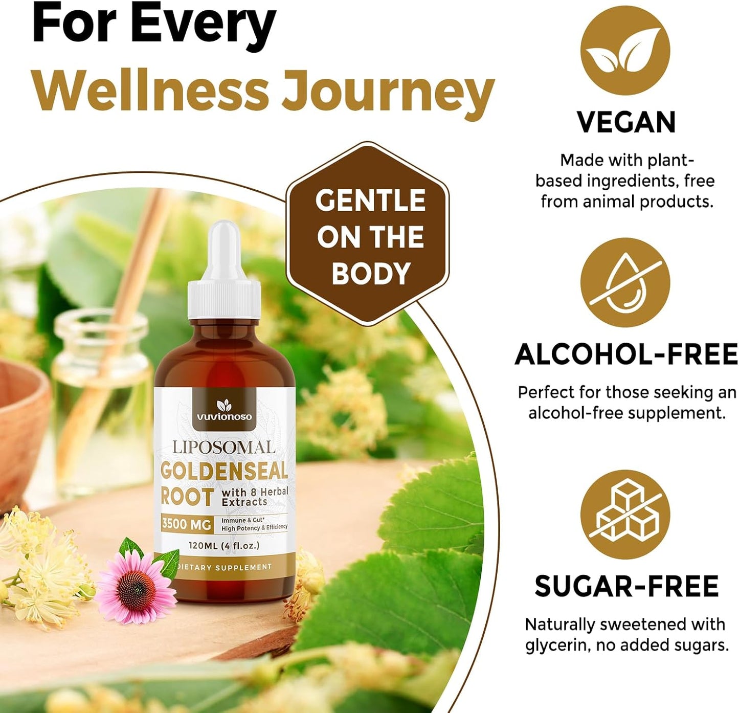 2-Pack Vuvionoso Goldenseal Root Tincture 3000mg - Immune & Lung Support - Vegan, Sugar-Free Liquid Extract with Echinacea - 120ml