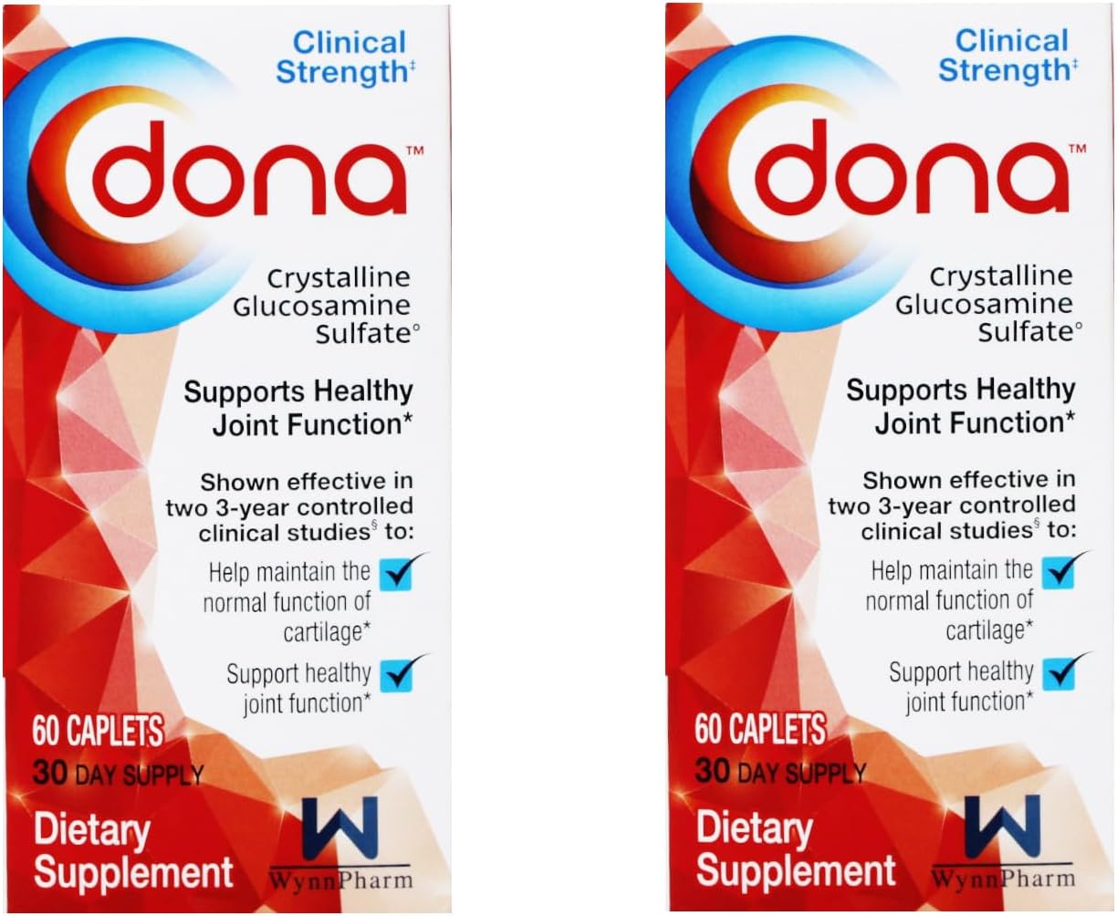2 Pack WynnPharm Dona Crystalline Glucosamine Sulfate 750mg Joint Supplement Pills for Knee Comfort and Health Support - 60 Count