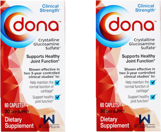 2 Pack WynnPharm Dona Crystalline Glucosamine Sulfate 750mg Joint Supplement Pills for Knee Comfort and Health Support - 60 Count