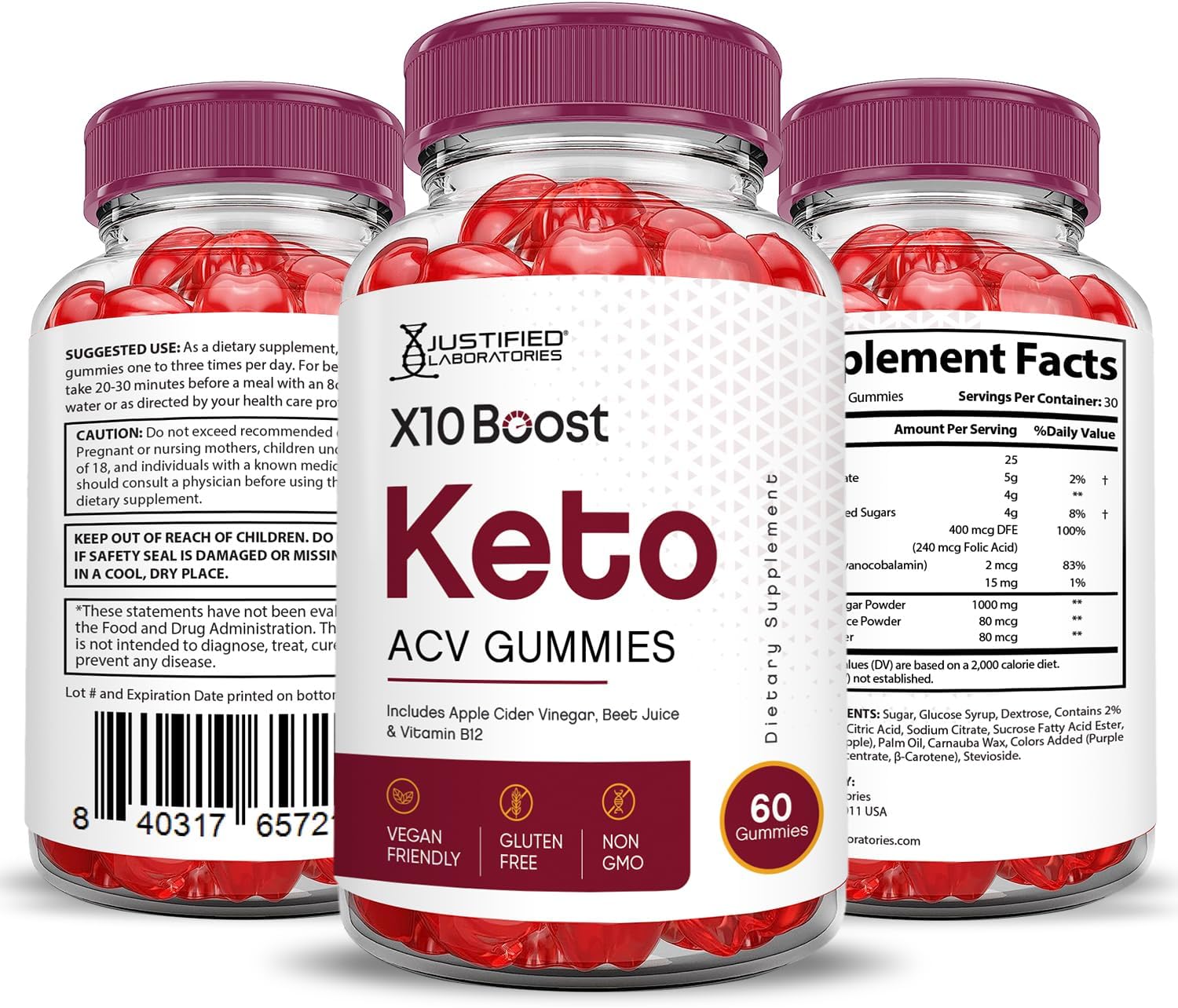 2 Pack X10 Boost Keto ACV Gummies 1000MG Formula with Pomegranate Beet Juice - Vegan Non GMO 120 Gummies