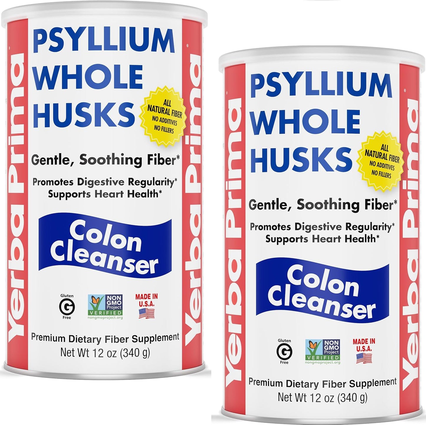 2 Pack Yerba Prima Psyllium Whole Husks 12 oz - Colon Cleanser for Soothing Regularity, Gluten Free & Non-GMO
